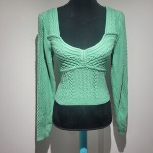 Forever 21 Women's Mint Green Cable Knit Cropped Sweater Large Y2K Bodycon NEW